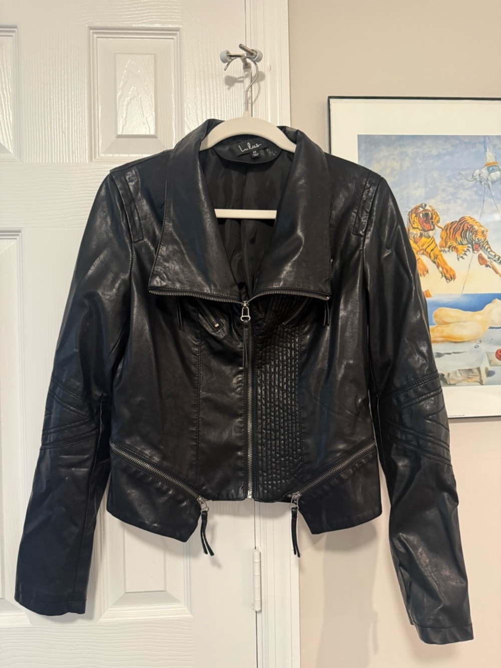Lulu's Black Faux Leather Moto Jacket with Asymmetrical Zips